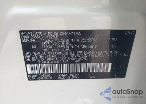 2017 Toyota Rav4 Limited z USA, uszkodzony, nr VIN JTMYFREV0HJ721547